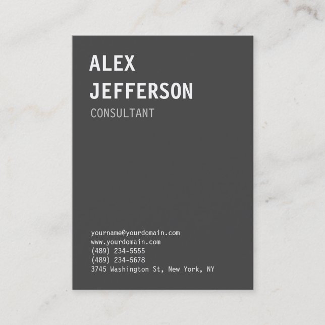 Bold Text Gray White Professional Business Card (Front)
