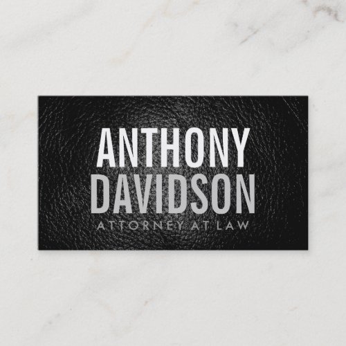 Bold Text Leather Modern Attorney Business Card