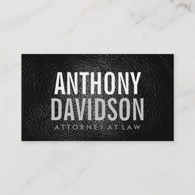 Bold Text Leather Modern Attorney Business Card (Front)