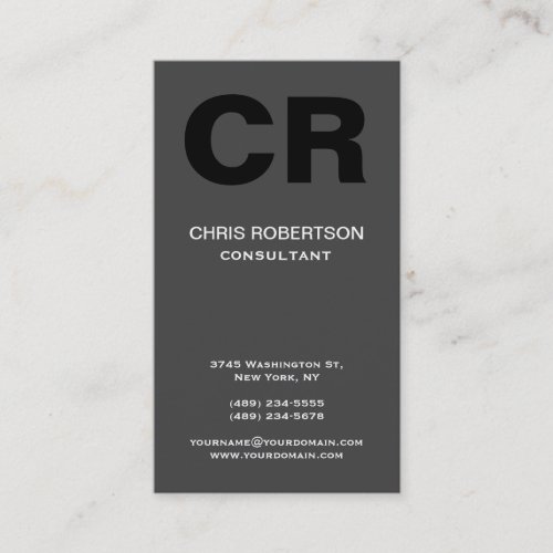 Bold Text Monogram Black Grey Business Card