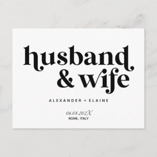 Bold Text Only Husband & Wife Elopement Wedding Postcard