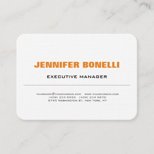 Bold Text Orange White Stylish Modern Professional Business Card