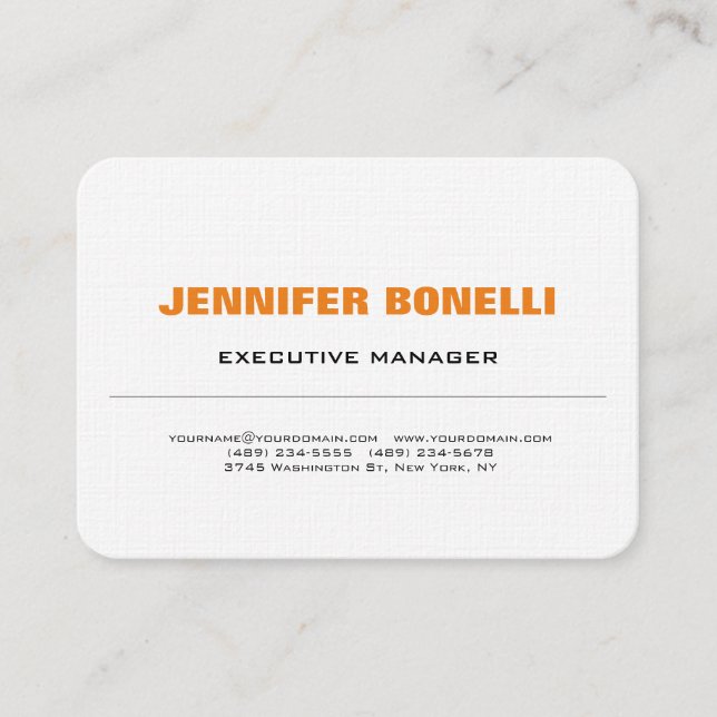 Bold Text Orange White Stylish Modern Professional Business Card (Front)
