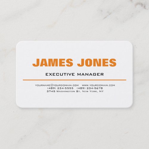 Bold Text Orange White Stylish Modern Professional Business Card