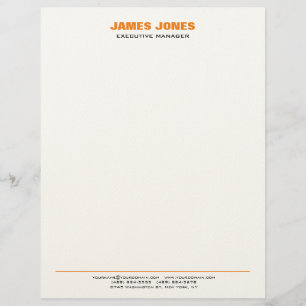 Bold Text Orange White Stylish Modern Professional Letterhead