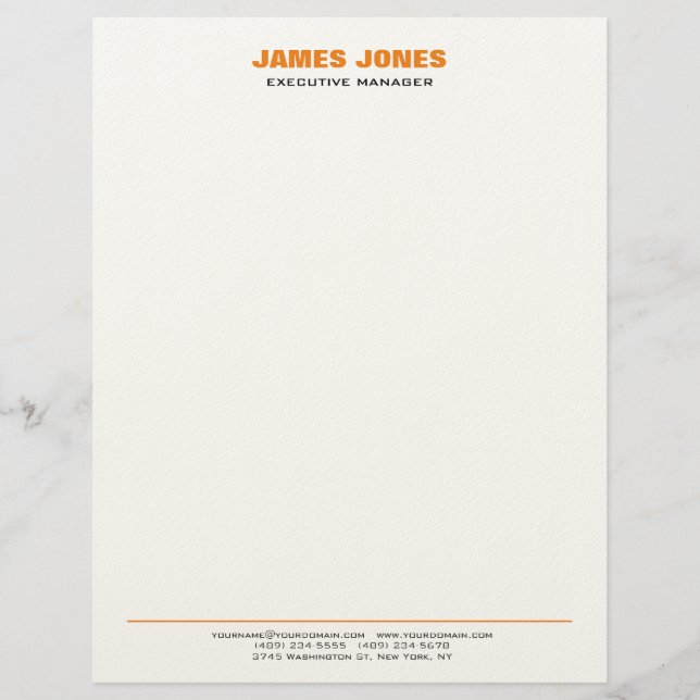 Bold Text Orange White Stylish Modern Professional Letterhead (Front)