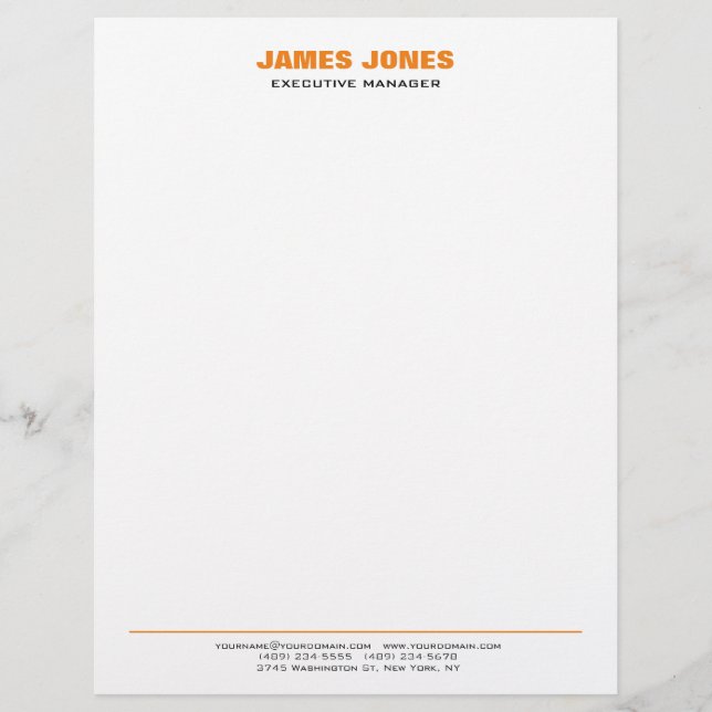 Bold Text Orange White Stylish Modern Professional Letterhead (Front)