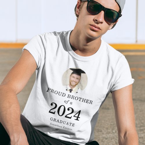 Bold Text Photo Proud Brother of 2024 Graduate T_Shirt