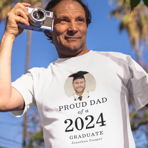 Bold Text Photo Proud Dad of 2024 Graduate T_Shirt