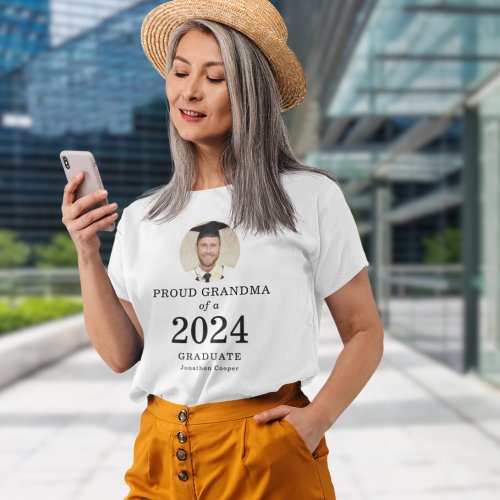 Bold Text Photo Proud Grandma of 2024 Graduate T_Shirt