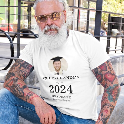 Bold Text Photo Proud Grandpa of 2024 Graduate T_Shirt