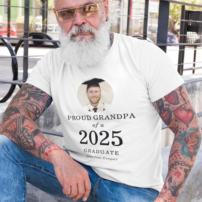 Bold Text Photo Proud Grandpa of 2025 Graduate T-Shirt (Creator Uploaded)