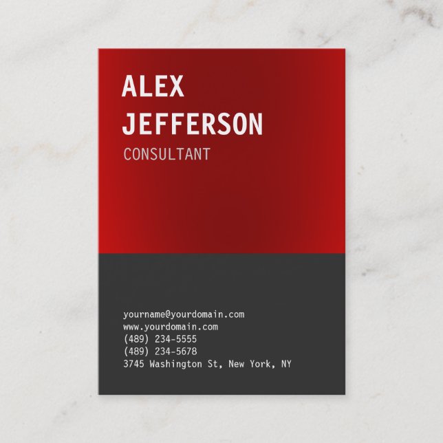 Bold Text Red Gray Professional Business Card (Front)