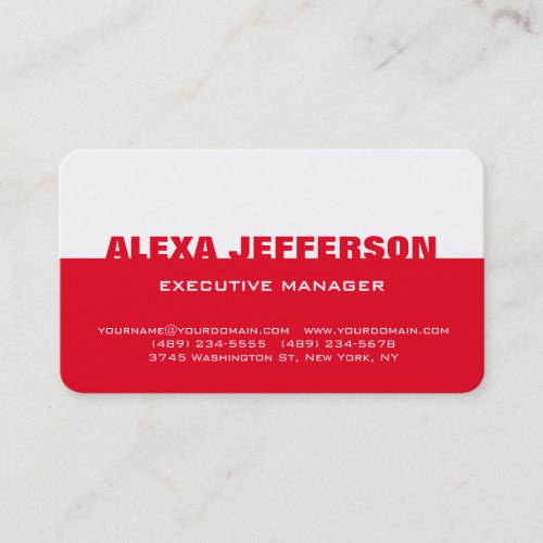 Bold Text Red White Stylish Modern Professional Business Card