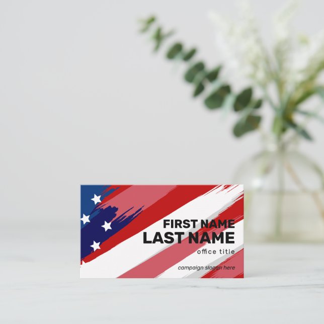 Bold Text US Flag Election Campaign Business Card (Standing Front)