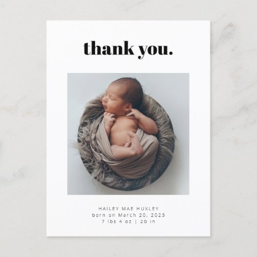 Bold Thank You Baby Photo Birth Announcement Postcard