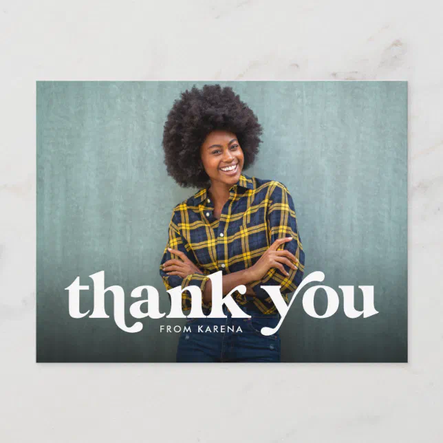 Bold thank you simple photo postcard | Zazzle