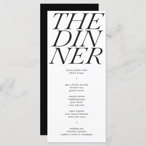 Bold The Dinner Black White Typography Wedding Menu