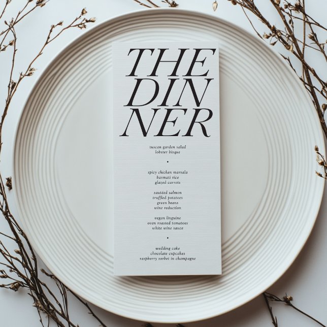 Bold The Dinner Black White Typography Wedding Menu (Creator Uploaded)