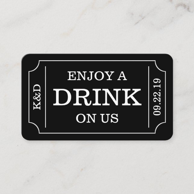 Bold Ticket Style "Enjoy A Drink On Us" Template (Front)