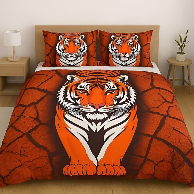 🐅 Bold Tiger Cracked Earth Power Design 🔥 Duvet Cover (Creator Uploaded)