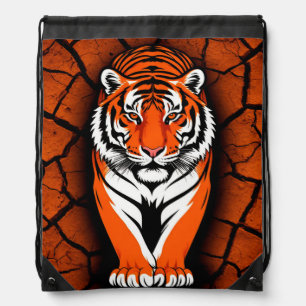 Bold Tiger on Cracked Earth Backgroun Drawstring Bag
