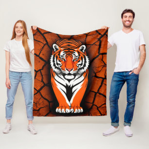 Bold Tiger on Cracked Earth Backgroun Fleece Blanket