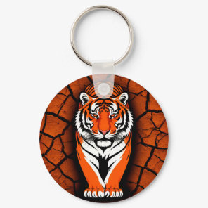 Bold Tiger on Cracked Earth Backgroun Keychain