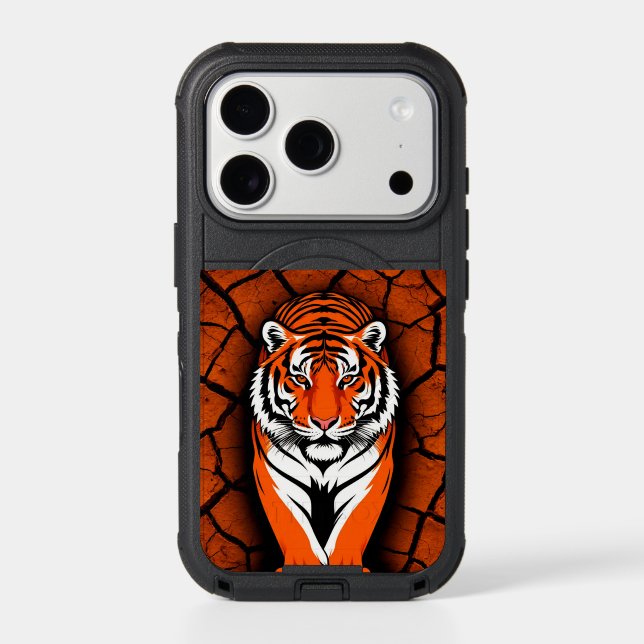 Bold Tiger on Cracked Earth Backgroun Otterbox iPhone Case (Back)