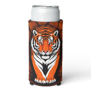 Bold Tiger on Cracked Earth Backgroun Seltzer Can Cooler