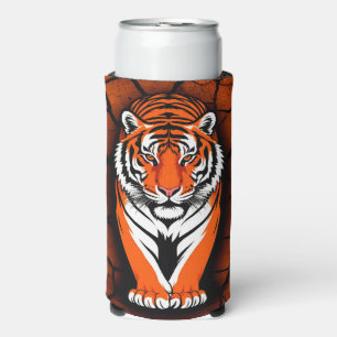 Bold Tiger on Cracked Earth Backgroun Seltzer Can Cooler