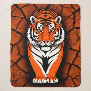 Bold Tiger on Cracked Earth Backgroun Sherpa Blanket