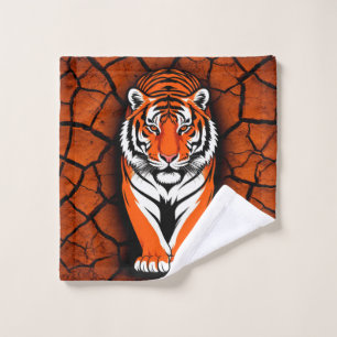 Bold Tiger on Cracked Earth Backgroun Wash Cloth