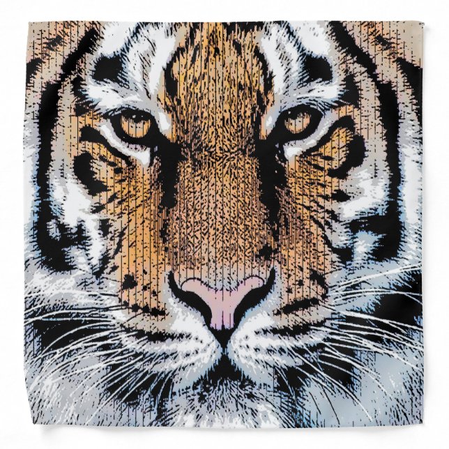 Bold Tiger Portrait Graphic Press Style Bandana (Front)