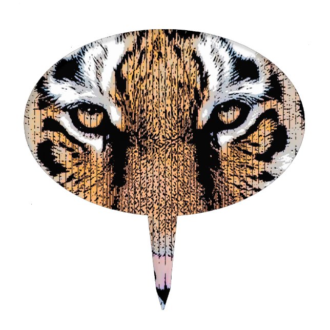 Bold Tiger Portrait Graphic Press Style Cake Topper (Front)