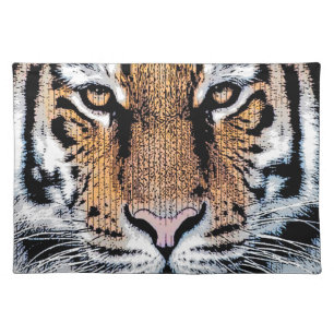 Bold Tiger Portrait Graphic Press Style Cloth Placemat