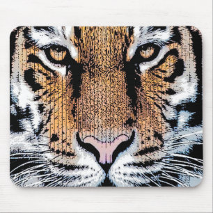Bold Tiger Portrait Graphic Press Style Mouse Pad