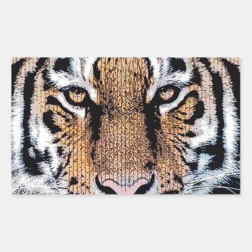 Bold Tiger Portrait Graphic Press Style Rectangular Sticker