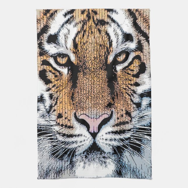 Bold Tiger Portrait Graphic Press Style Towel (Vertical)