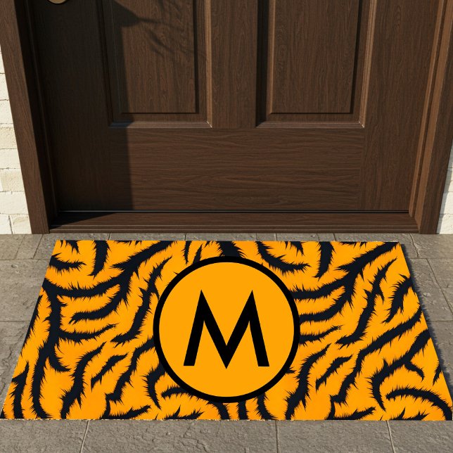 Bold Tiger Stripes Pattern Family Name Monogram Fiber Doormat (Creator Uploaded)
