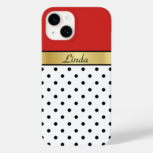 Bold Tomato Red White Black Polka Dots Gold Name Case_Mate iPhone 14 Case