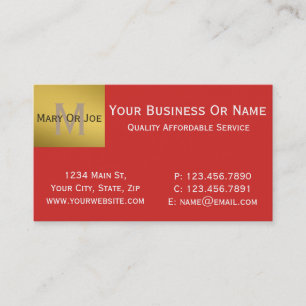Bold Tomato Red White Gold Monogrammed Business Card