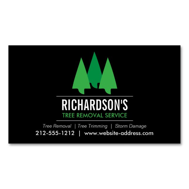 Bold Tree Service Logo Green/Black Business Card Magnet (Front)
