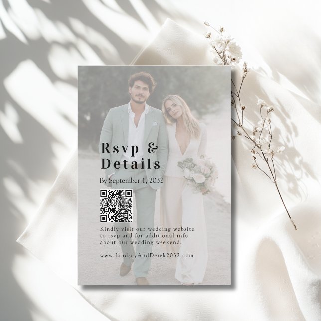 Bold Trending Photo Wedding QR Code RSVP Photo Enclosure Card (Bold Trending Photo Wedding QR Code RSVP Enclosure Card)