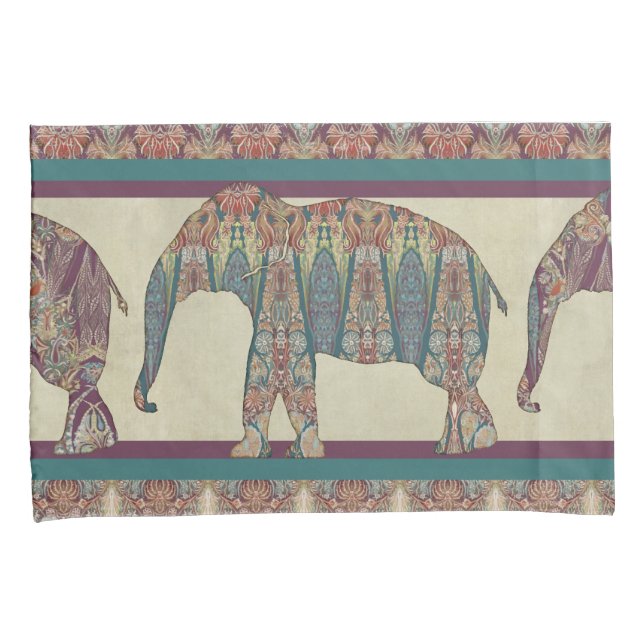 Bold Trendy Bedroom Kashmir Paisley Elephant Art Pillow Case (Front-Right)