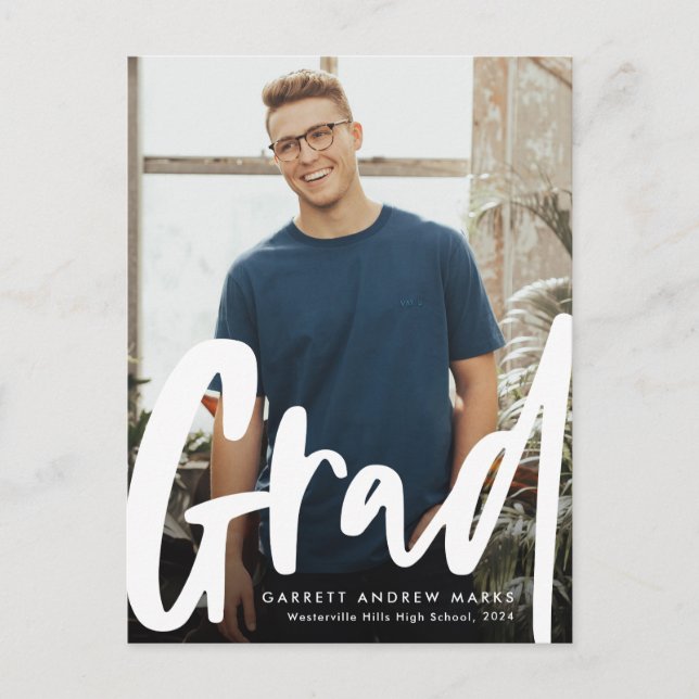 Bold trendy grad graduation invitation postcard (Front)