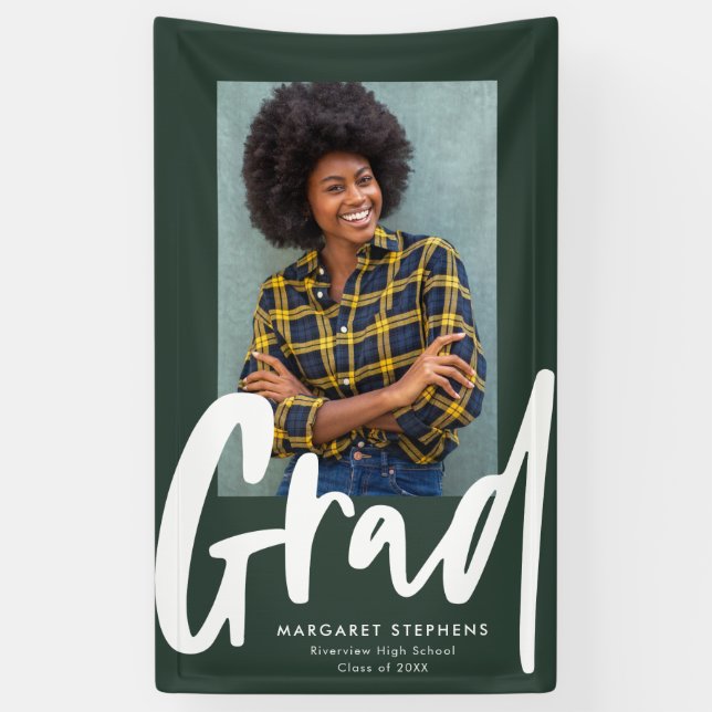 Bold trendy grad green graduation photo banner (Vertical)