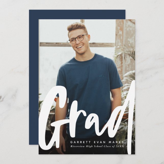 Bold trendy grad modern vertical photo graduation (Front/Back)