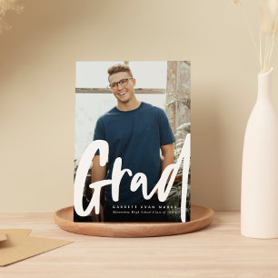 Bold trendy grad modern vertical photo graduation announcement