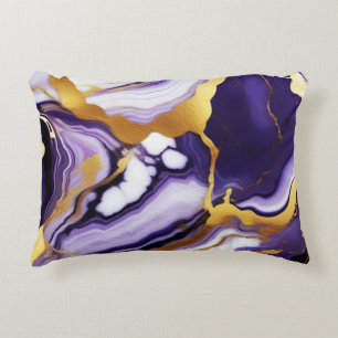 Bold Trendy purple yellow Gold faux marble Accent Pillow